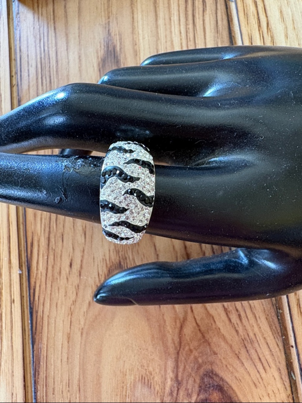 Statement Black and Silver Zebra Wave Ring